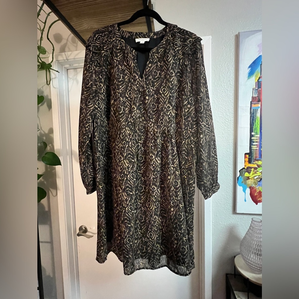 NWT Long Sleeve Brown Patterned babydoll dress XL